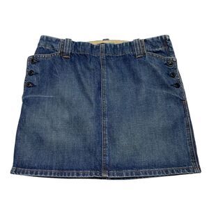J Crew Denim Mini Skirt Side Buttons Pockets Side Zip Blue Sz 8
